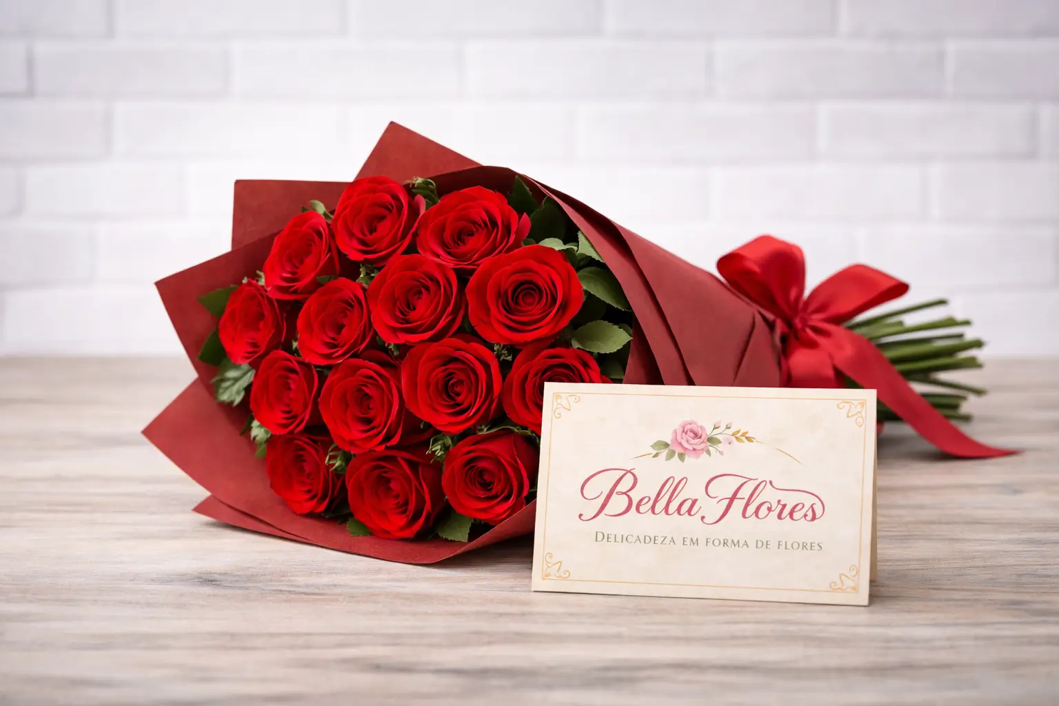 Buquê Clássico de 12 Rosas Vermelhas