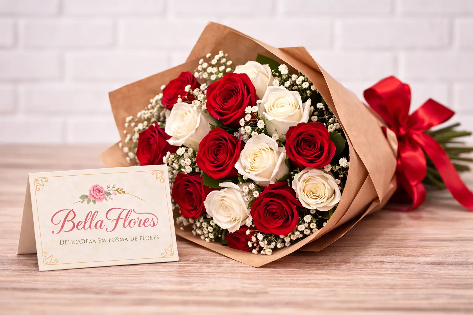 Buquê de Rosas Vermelhas e Brancas