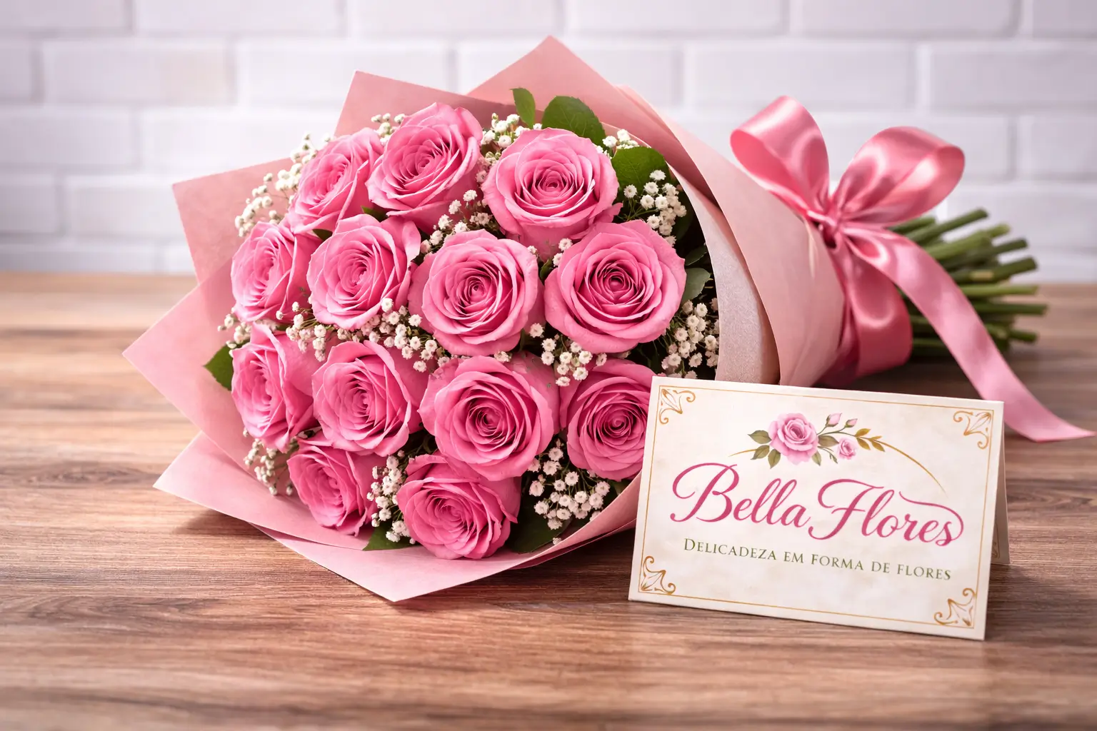 Buquê Romântico de Rosas Rosa