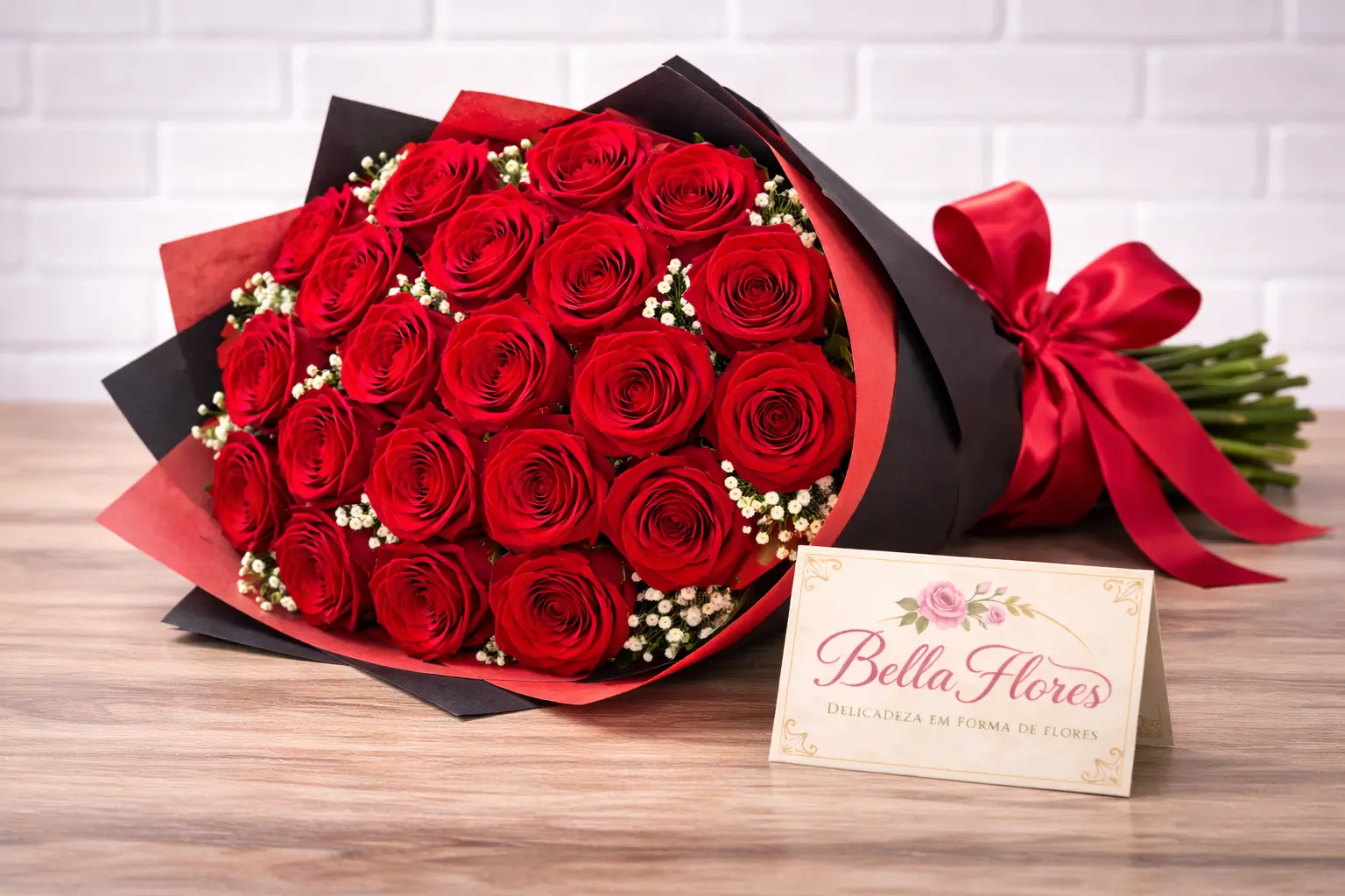 Buquê Luxo com 24 Rosas Vermelhas