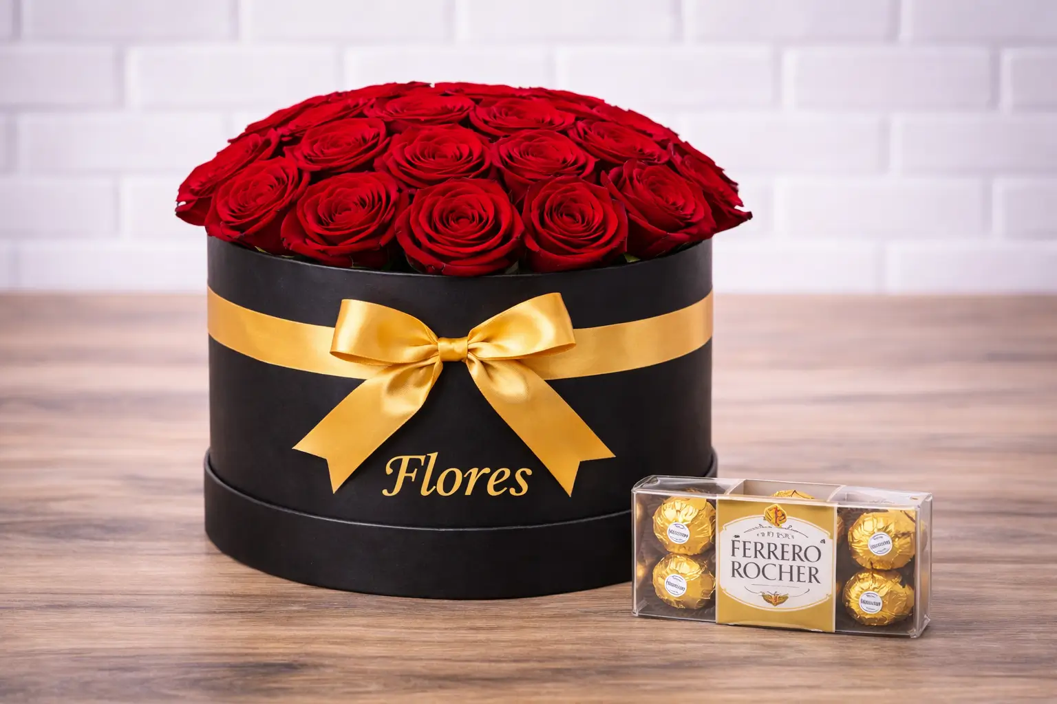 Caixa Luxo de Rosas Vermelhas com Ferrero Rocher
