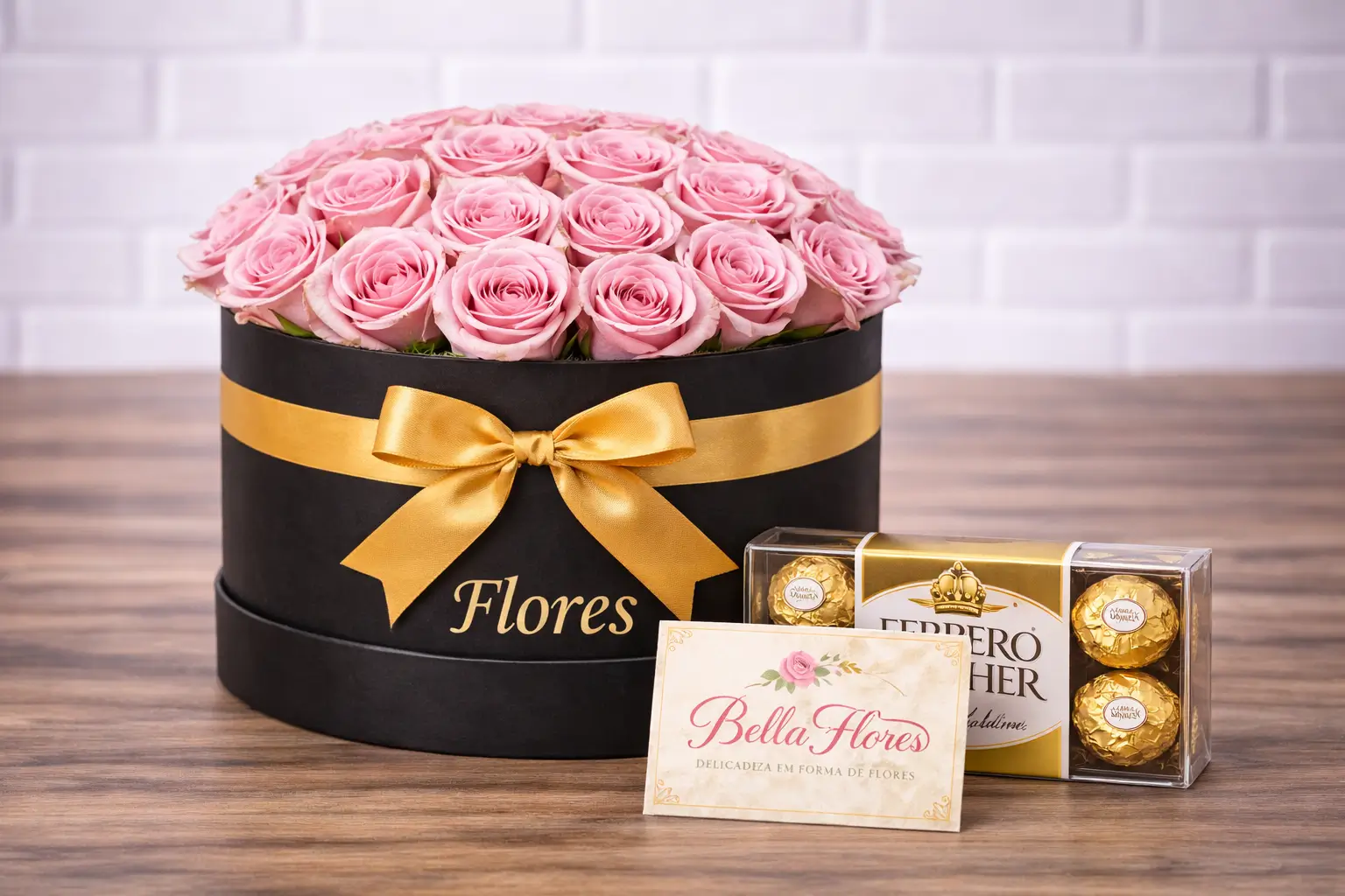 Caixa Romântica de Rosas Rosa com Ferrero Rocher