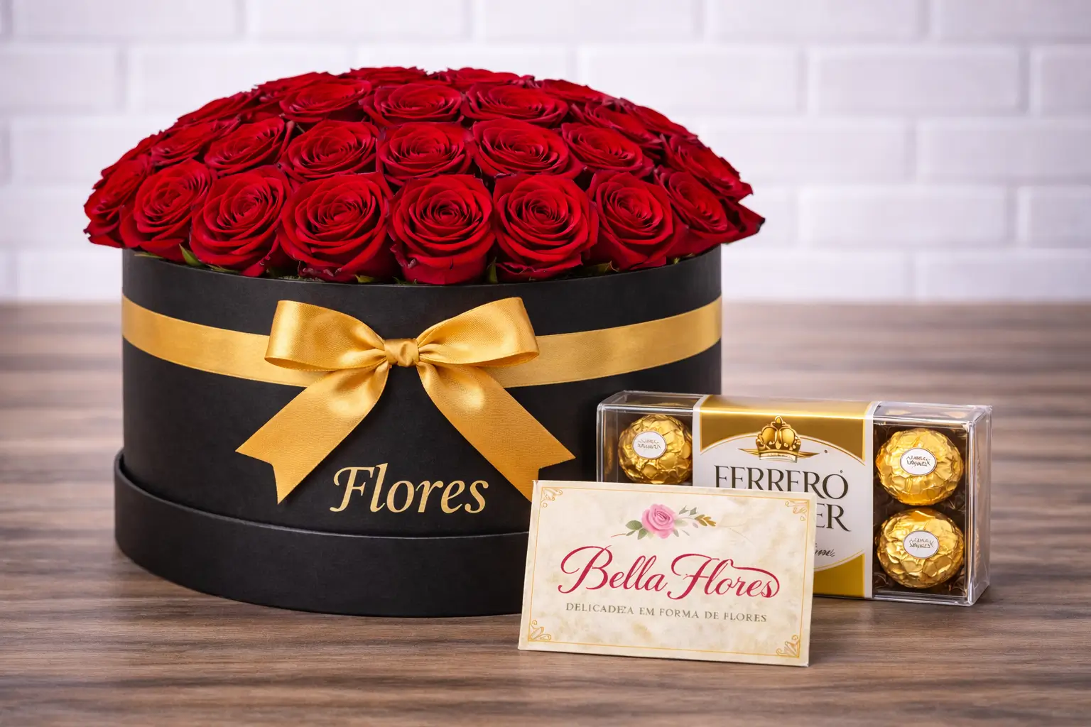 Caixa Luxo 24 Rosas Vermelhas com Ferrero Rocher