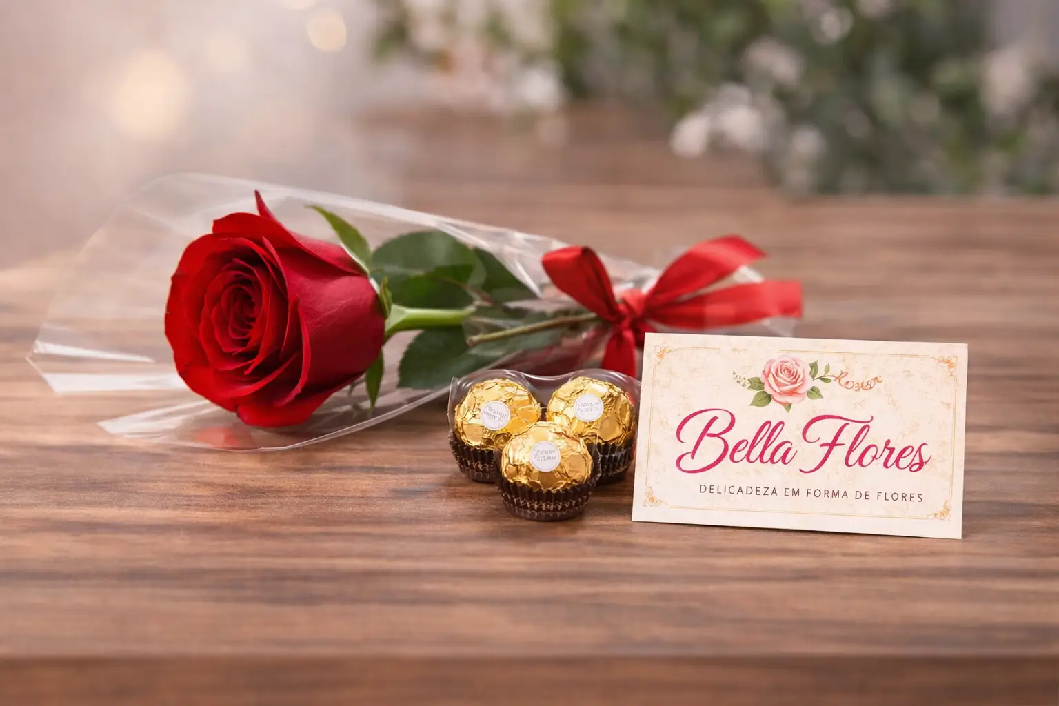 Mini Presente Romântico com Rosa Vermelha e Ferrero